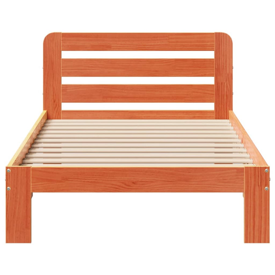 Bedframe zonder matras massief grenenhout wasbruin 90x190 cm
