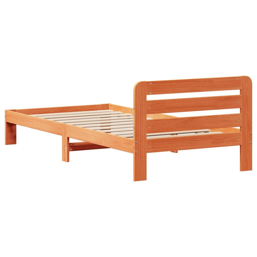 Bedframe zonder matras massief grenenhout wasbruin 90x190 cm
