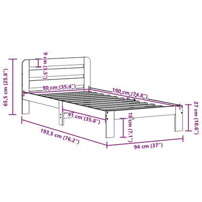 Bedframe zonder matras massief grenenhout wasbruin 90x190 cm