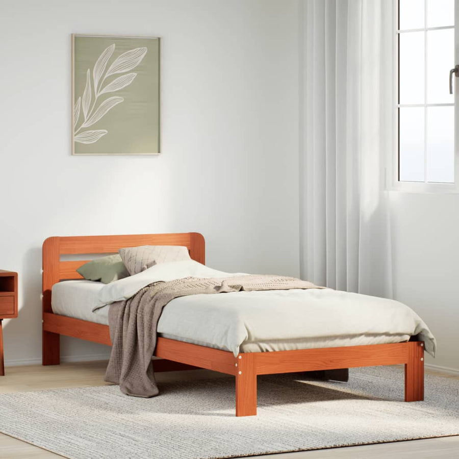 Bedframe zonder matras massief grenenhout wasbruin 90x190 cm