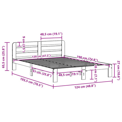 Bedframe zonder matras massief grenenhout wasbruin 120x190 cm