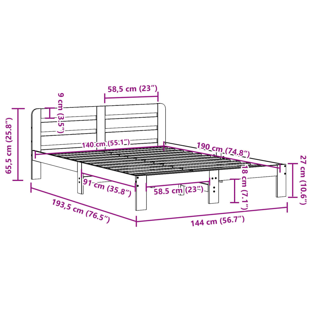 Bed met matras massief grenenhout wasbruin 140x190 cm