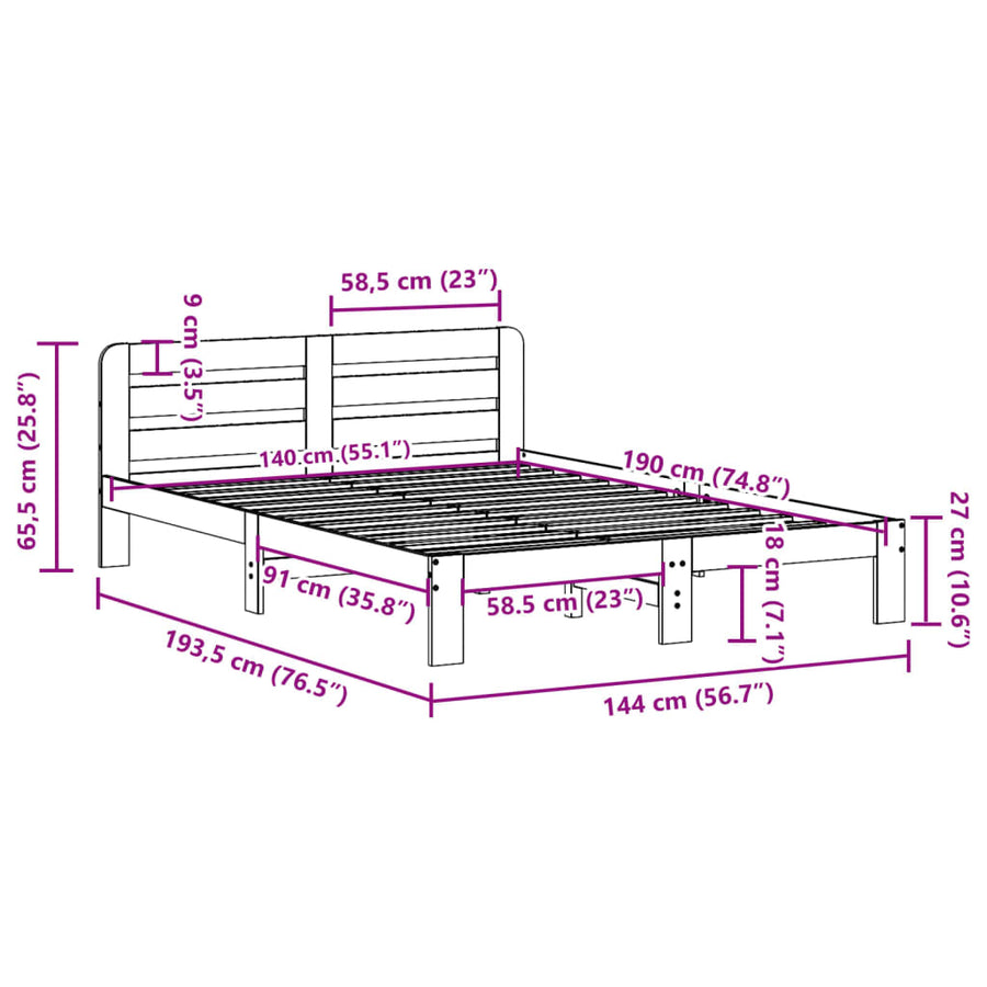 Bed met matras massief grenenhout wasbruin 140x190 cm