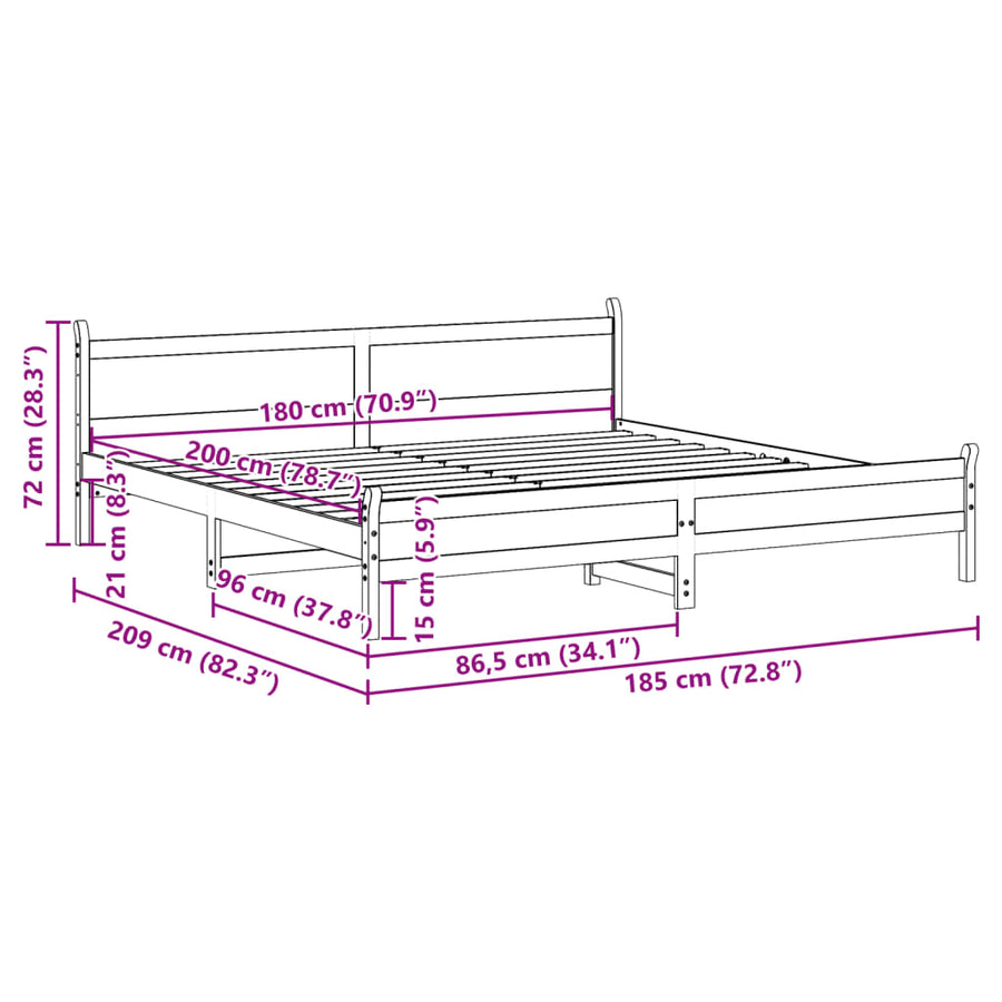 Bedframe zonder matras massief grenenhout wit 180x200 cm