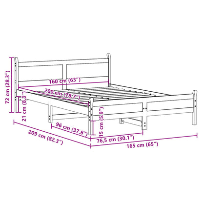 Bedframe zonder matras massief grenenhout wasbruin 160x200 cm