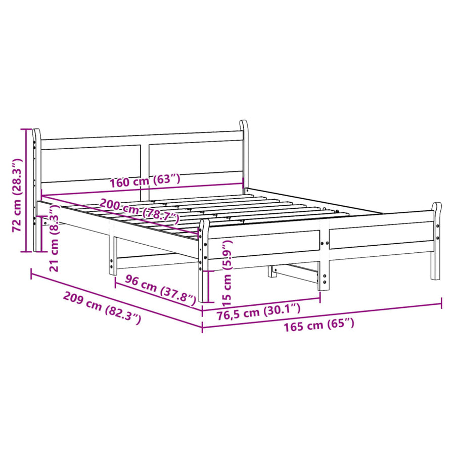 Bedframe zonder matras massief grenenhout wasbruin 160x200 cm