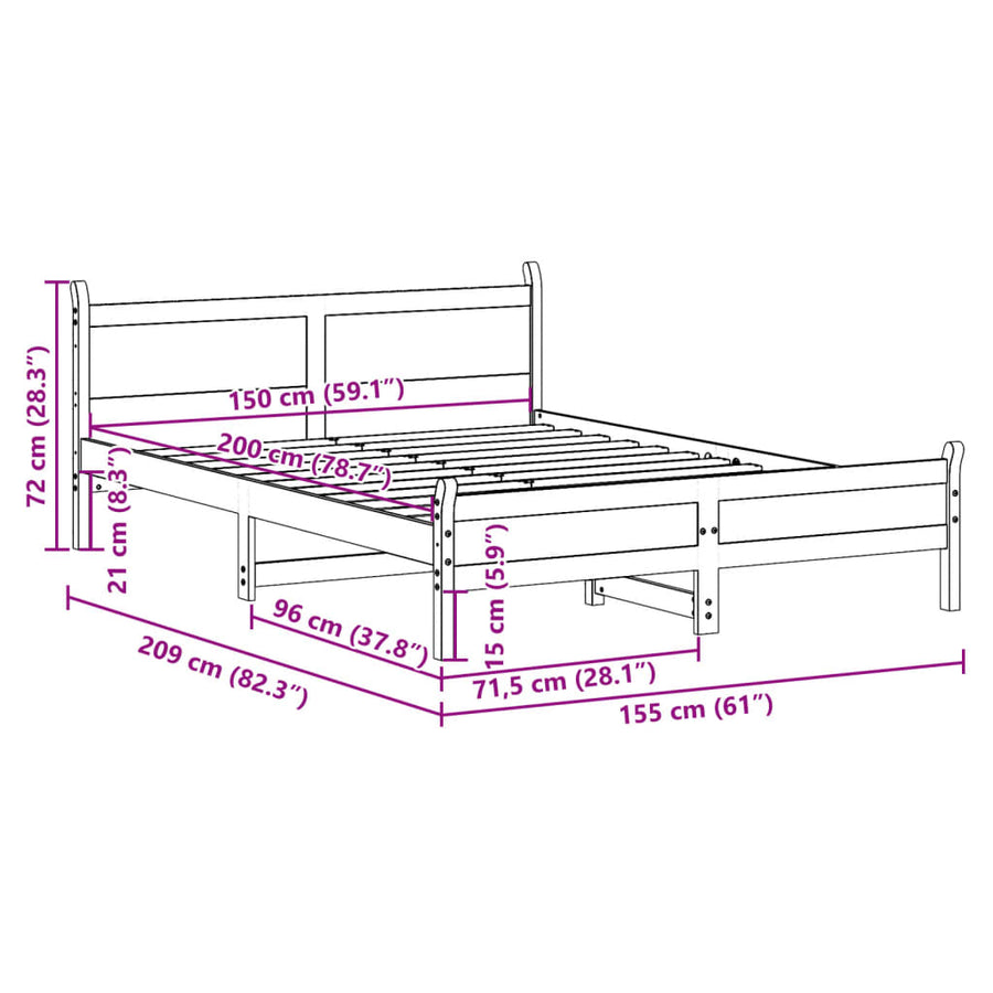 Bedframe zonder matras massief grenenhout 150x200 cm