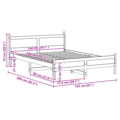 Bedframe zonder matras massief grenenhout wit 150x200 cm