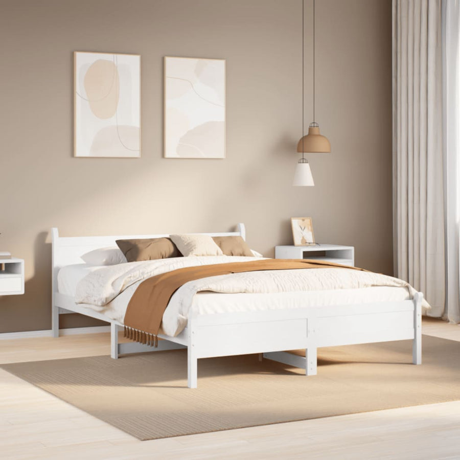 Bedframe zonder matras massief grenenhout wit 150x200 cm