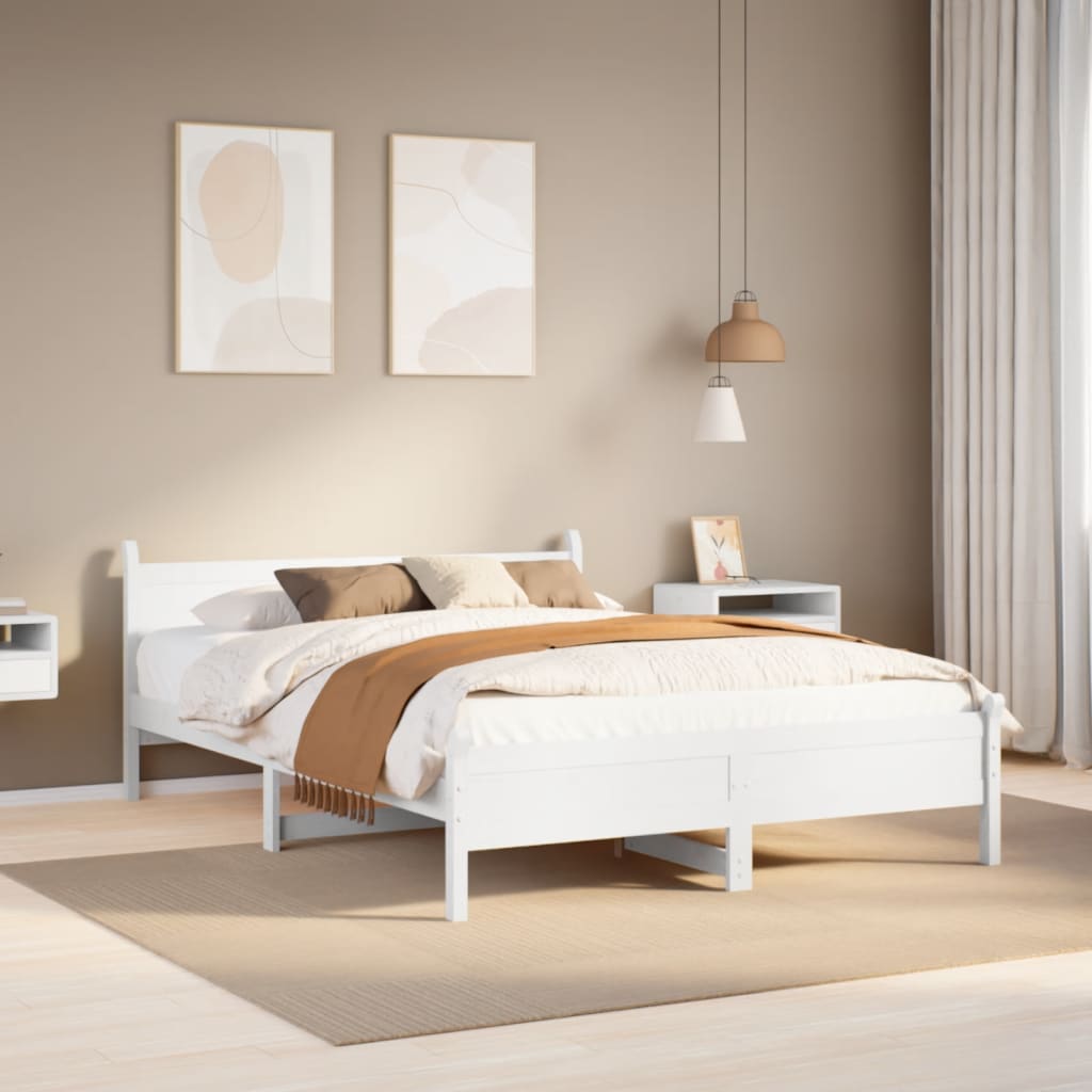 Bedframe zonder matras massief grenenhout wit 140x200 cm