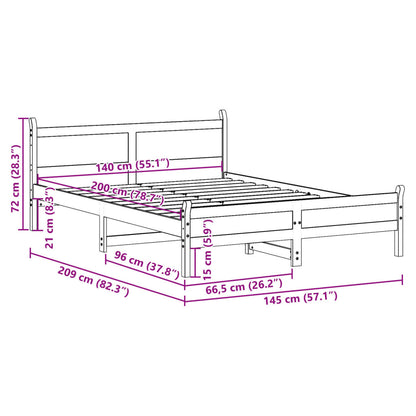 Bedframe zonder matras massief grenenhout wasbruin 140x200 cm