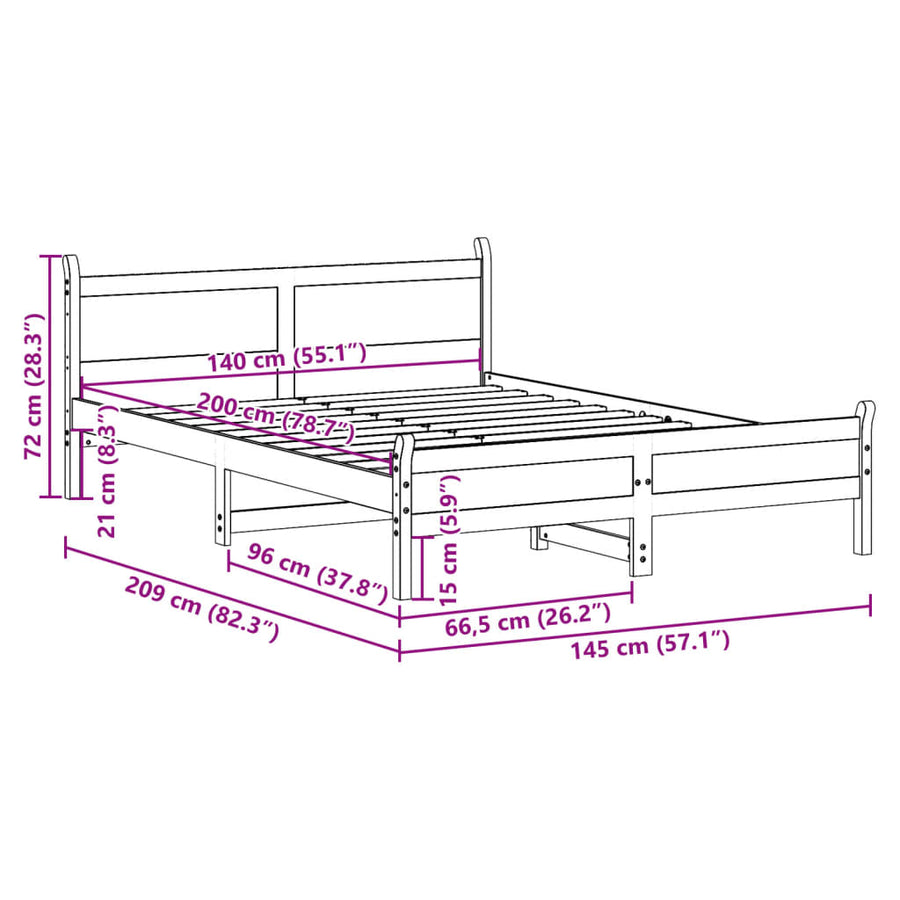 Bedframe zonder matras massief grenenhout wasbruin 140x200 cm