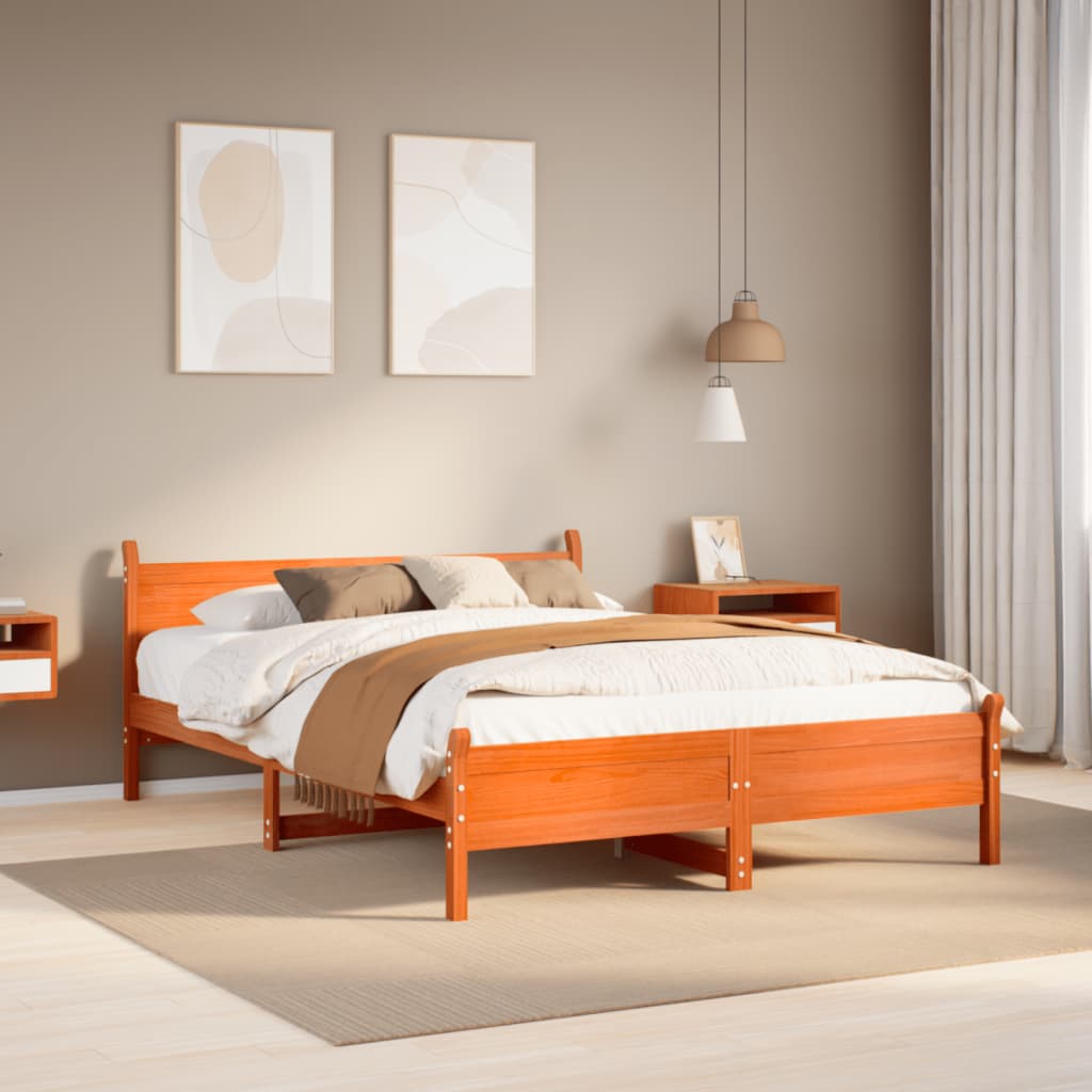 Bedframe zonder matras massief grenenhout wasbruin 140x200 cm