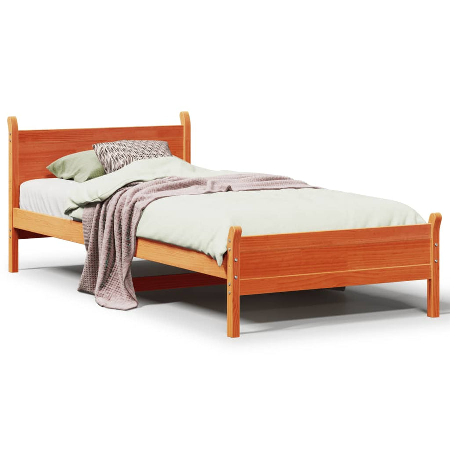 Bedframe zonder matras massief grenenhout wasbruin 100x200 cm