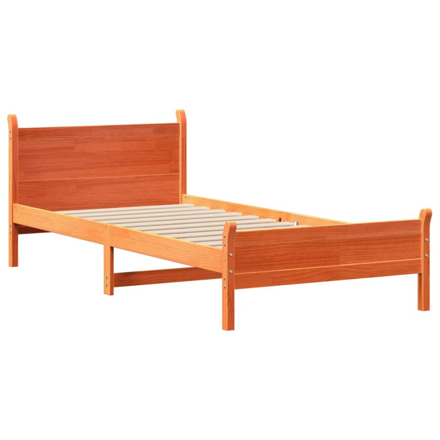 Bedframe zonder matras massief grenenhout wasbruin 100x200 cm
