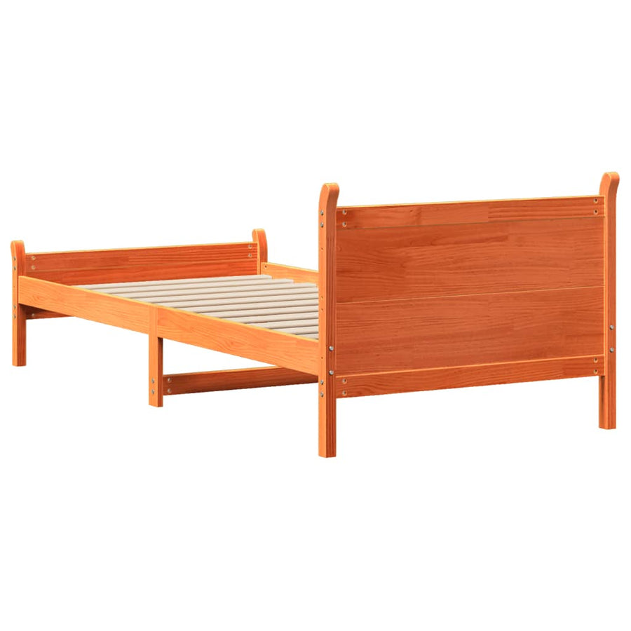 Bedframe zonder matras massief grenenhout wasbruin 100x200 cm