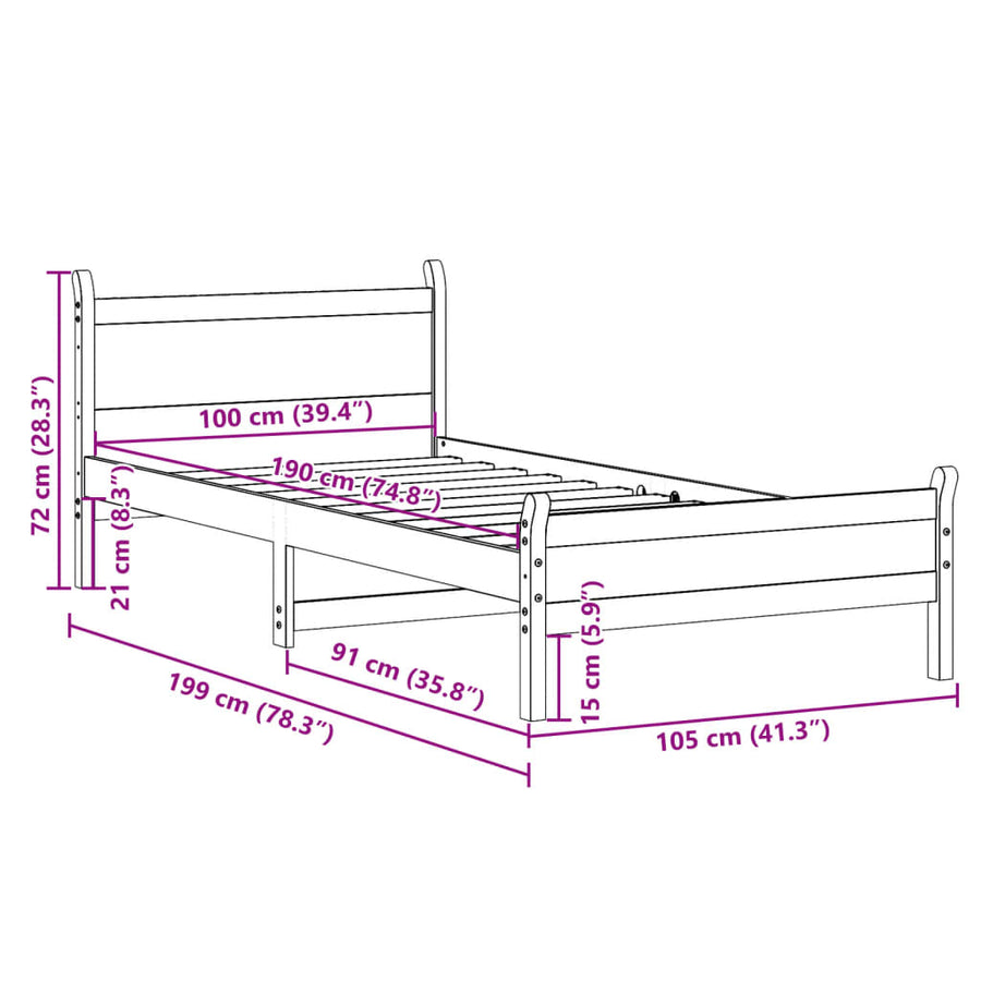 Bedframe zonder matras massief grenenhout wasbruin 100x200 cm
