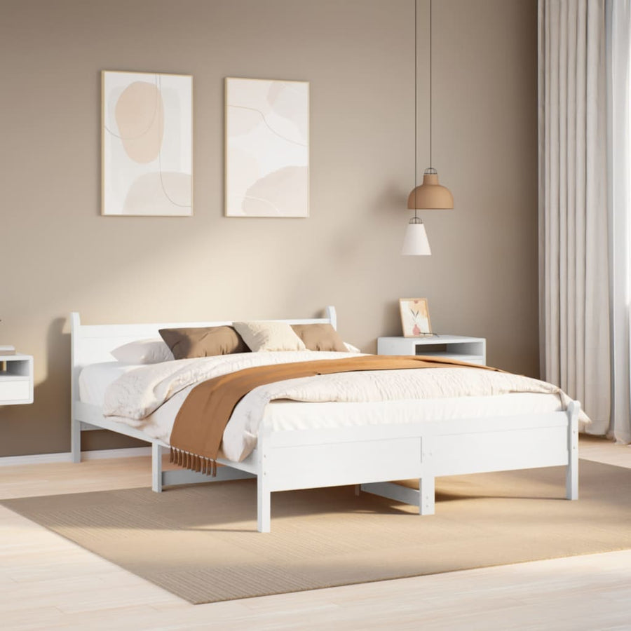 Bedframe zonder matras massief grenenhout wit 140x190 cm
