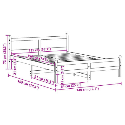 Bedframe zonder matras massief grenenhout wasbruin 135x190 cm
