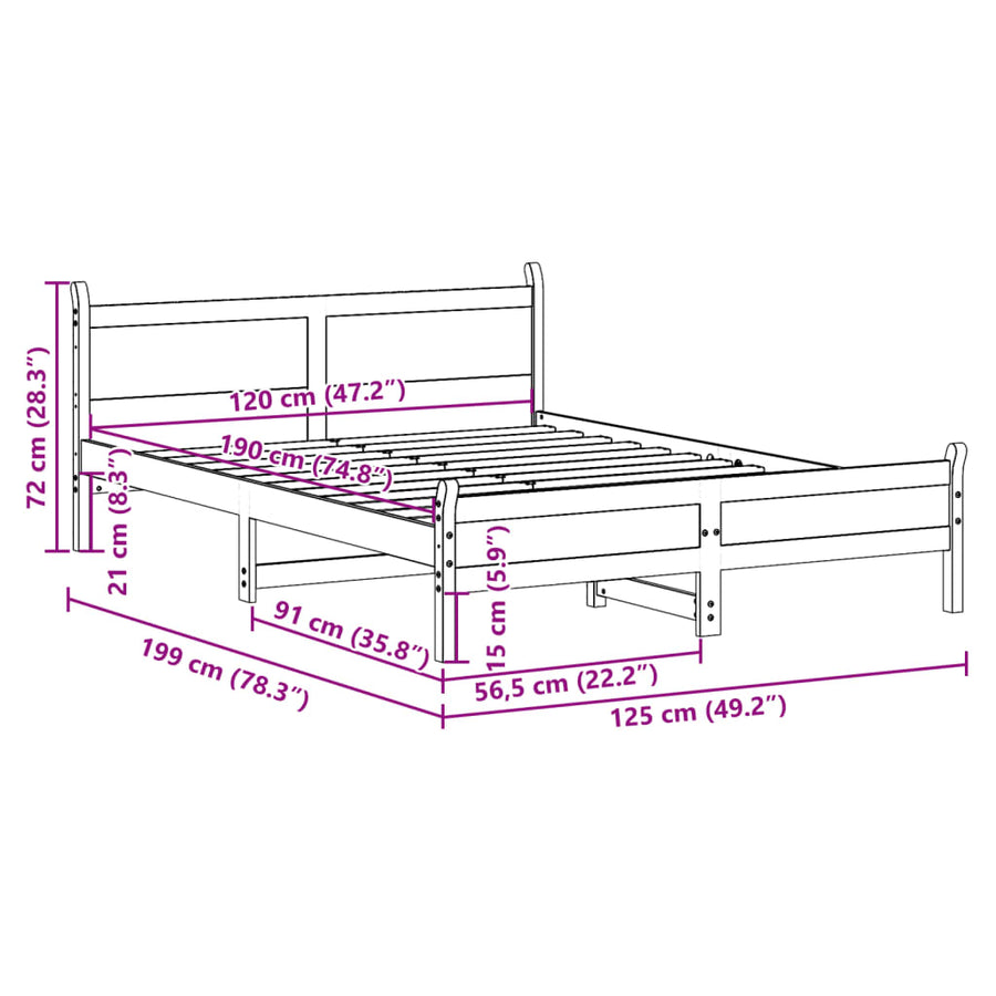 Bedframe zonder matras massief grenenhout 120x190 cm