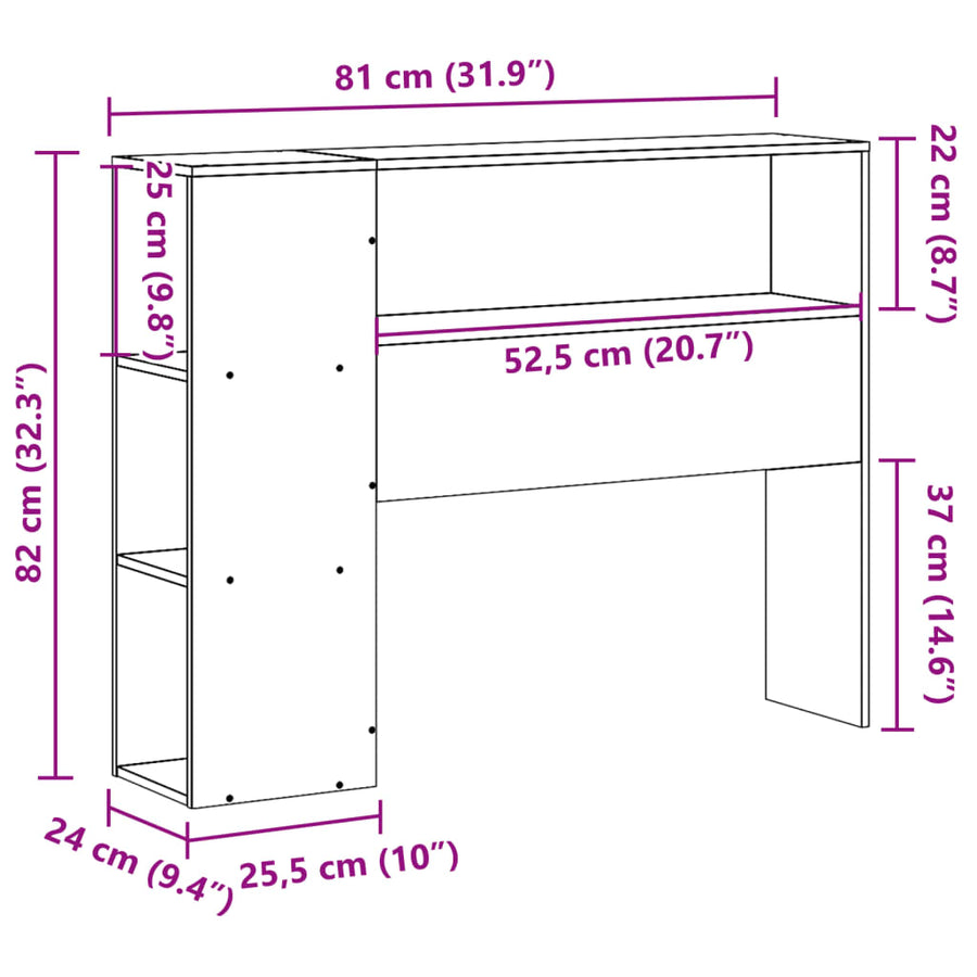 Hoofdbord met opbergruimte 75 cm massief grenenhout wit