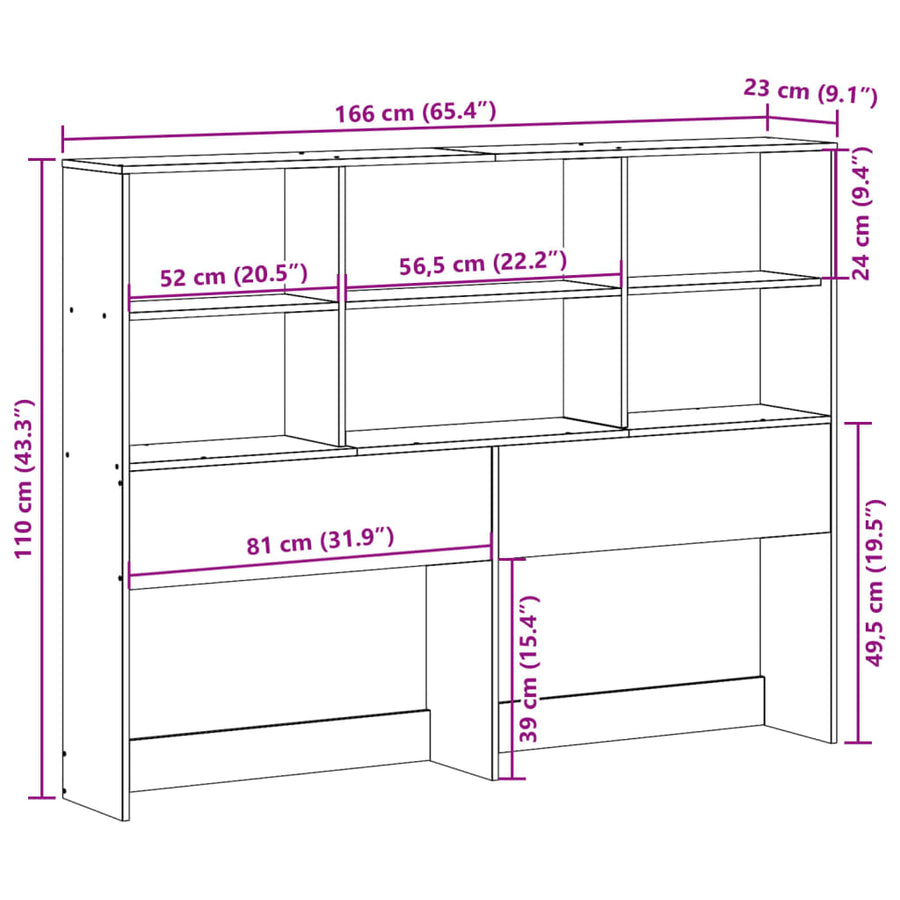 Hoofdbord met opbergruimte 160 cm massief grenenhout wit