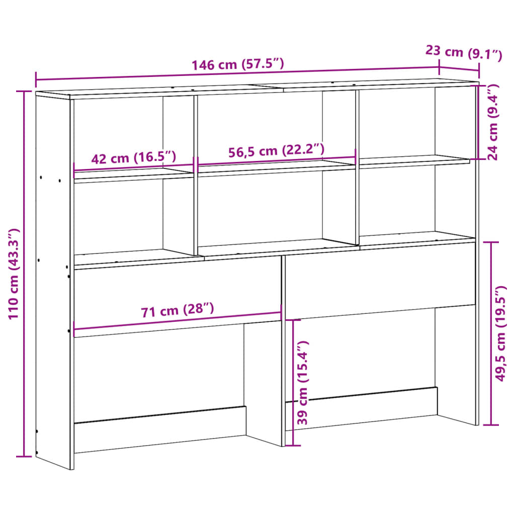 Hoofdbord met opbergruimte 140 cm massief grenenhout