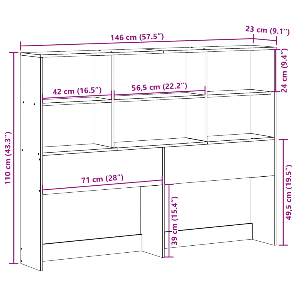 Hoofdbord met opbergruimte 140 cm massief grenenhout wasbruin