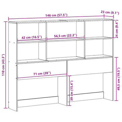 Hoofdbord met opbergruimte 140 cm massief grenenhout wasbruin