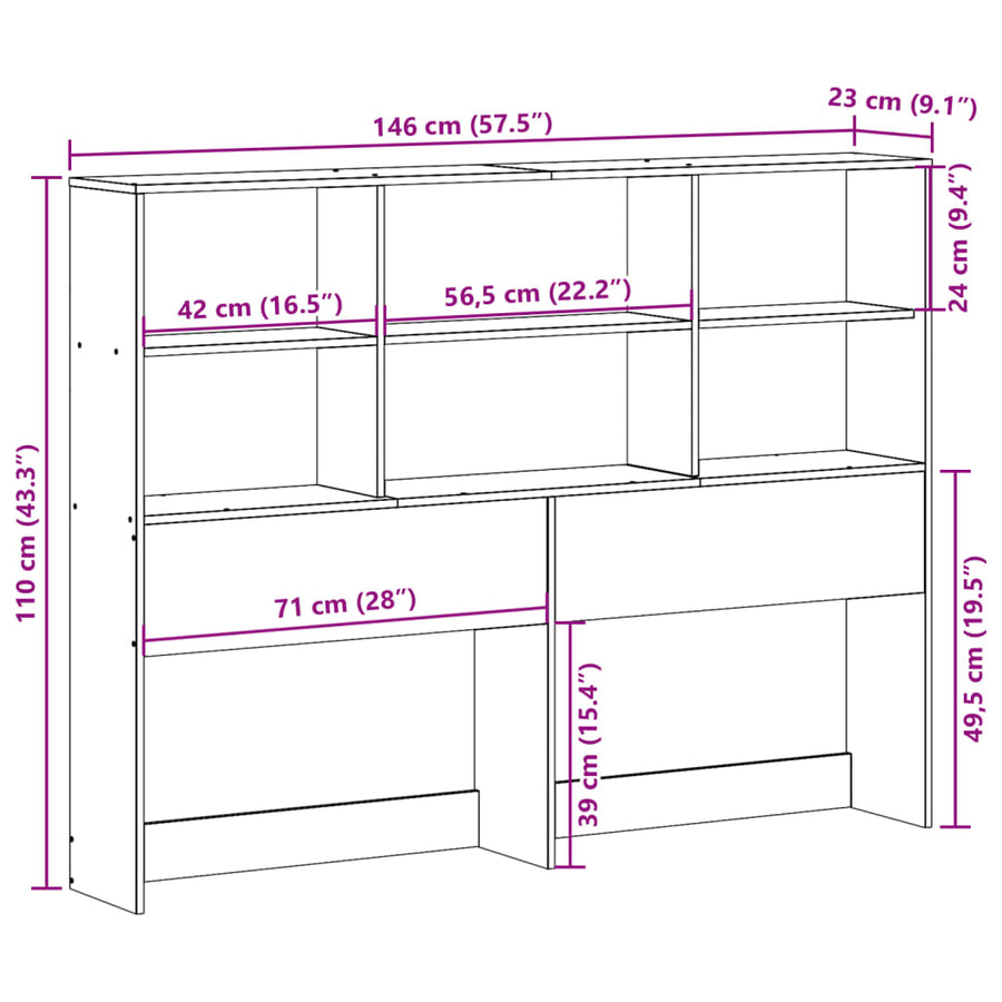Hoofdbord met opbergruimte 140 cm massief grenenhout wasbruin