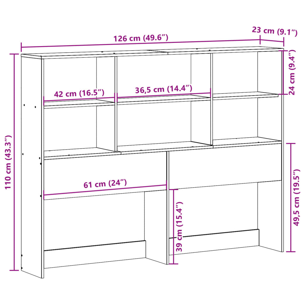 Hoofdbord met opbergruimte 120 cm massief grenenhout wasbruin