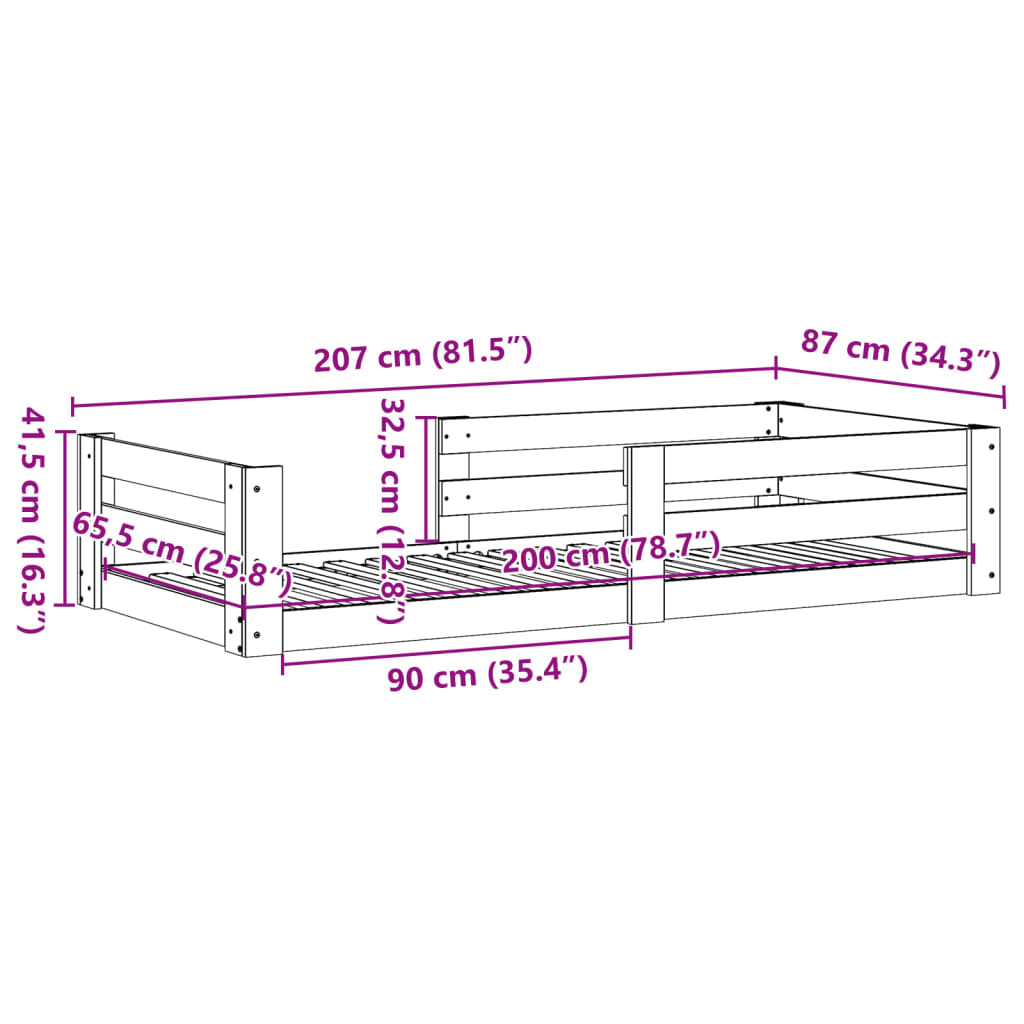 Bedframe zonder matras massief grenenhout wit 80x200 cm