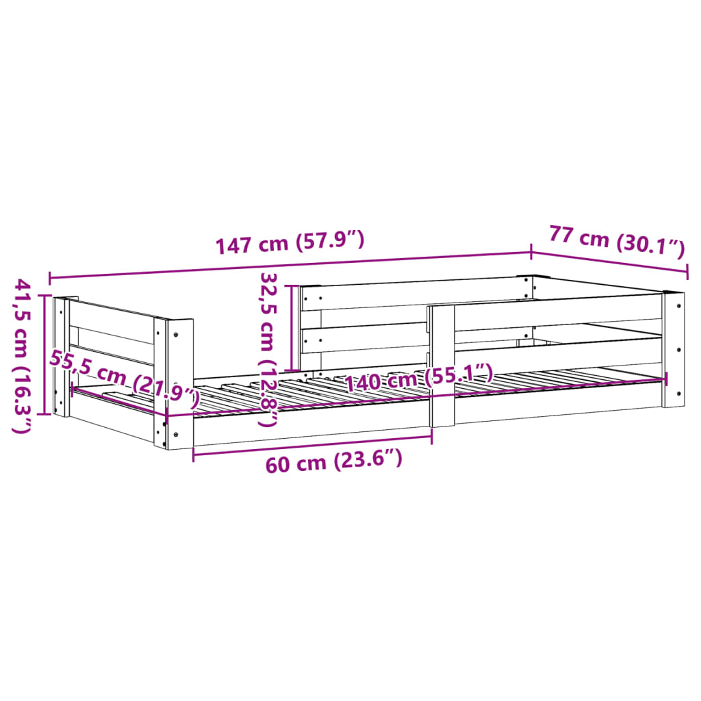 Bedframe zonder matras massief grenenhout 70x140 cm