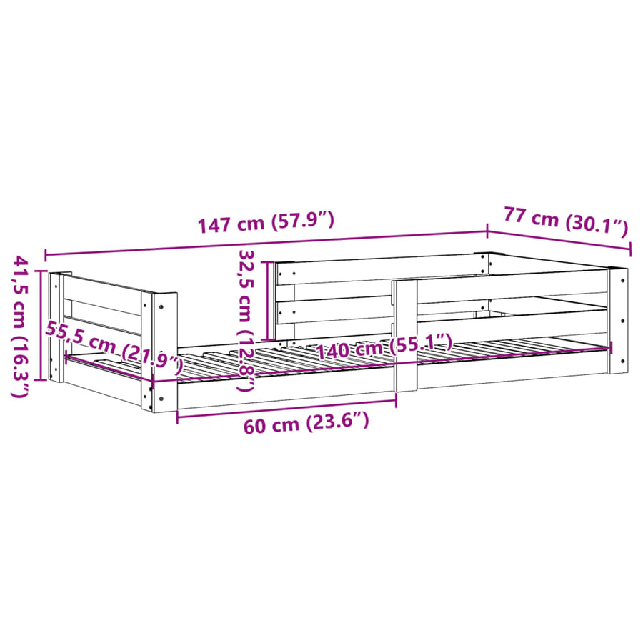 Bedframe zonder matras massief grenenhout 70x140 cm