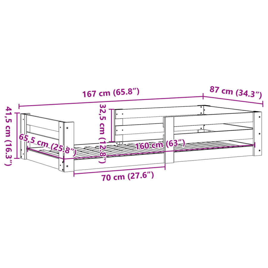 Bedframe zonder matras massief grenenhout wasbruin 80x190 cm