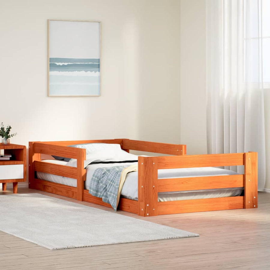 Bedframe zonder matras massief grenenhout wasbruin 75x190 cm