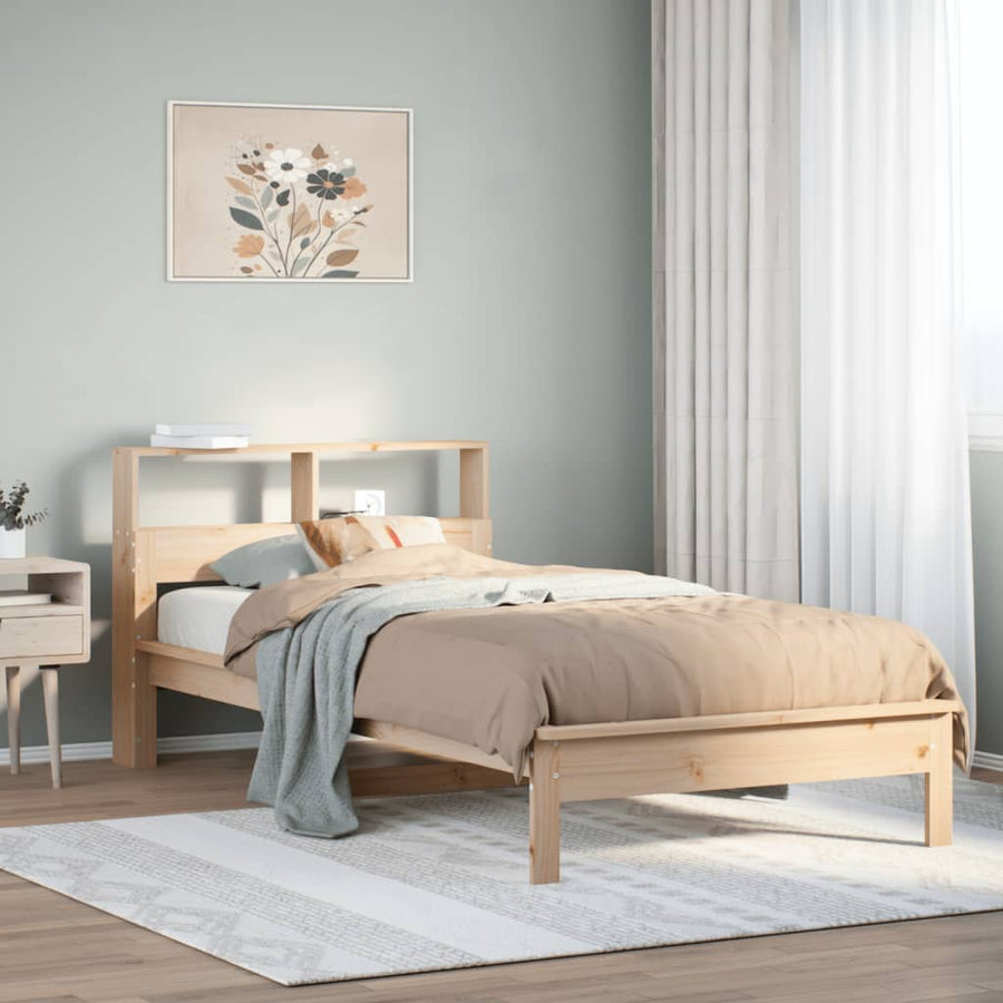Bed met boekenkast zonder matras massief grenenhout 100x200 cm