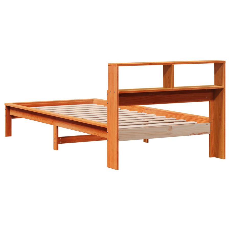 bed met boekenkast zonder matras grenenhout wasbruin 90x200 cm