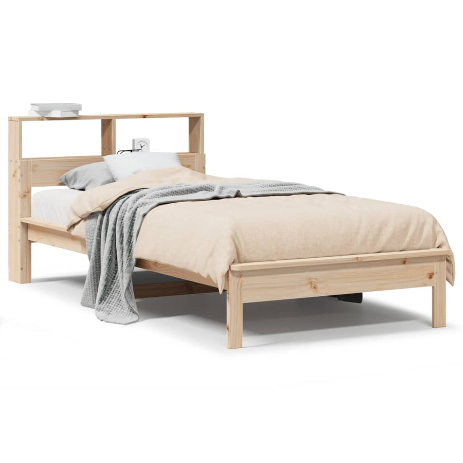 Bed met boekenkast zonder matras massief grenenhout 90x190 cm