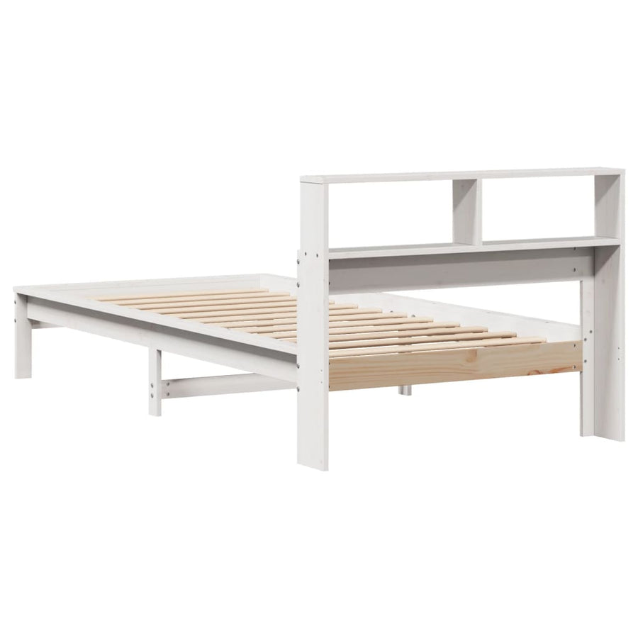 Bed met boekenkast zonder matras grenenhout wit 90x190 cm