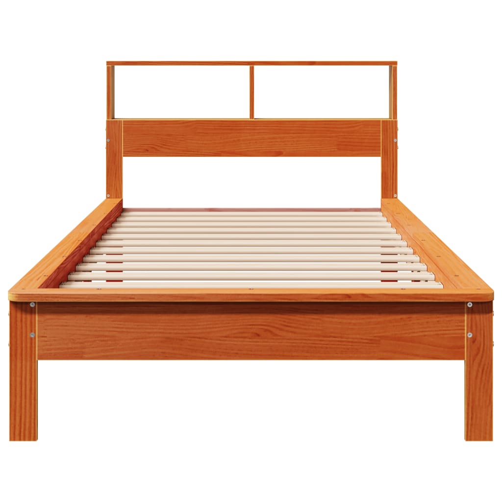 Bed met boekenkast zonder matras grenenhout wasbruin 90x190 cm