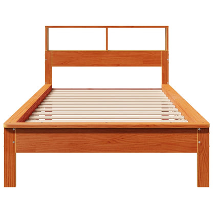 Bed met boekenkast zonder matras grenenhout wasbruin 90x190 cm