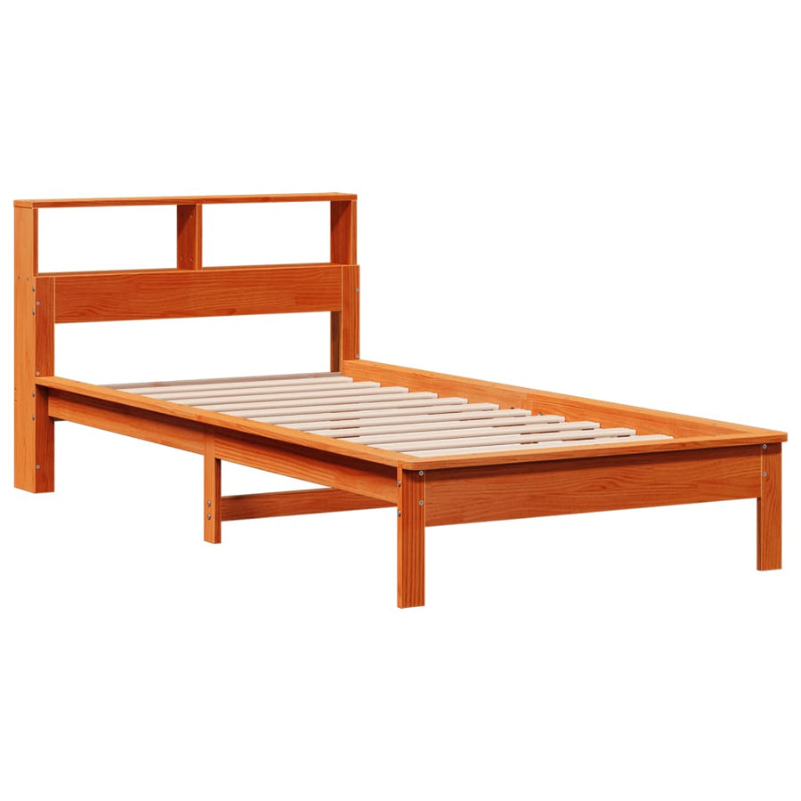 Bed met boekenkast zonder matras grenenhout wasbruin 75x190 cm
