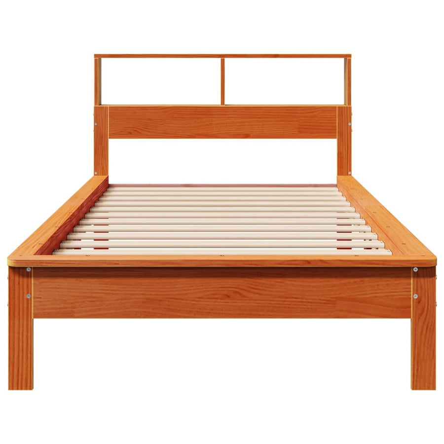 Bed met boekenkast zonder matras grenenhout wasbruin 75x190 cm