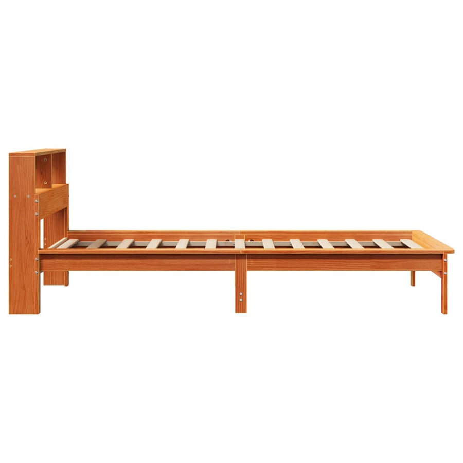 Bed met boekenkast zonder matras grenenhout wasbruin 75x190 cm