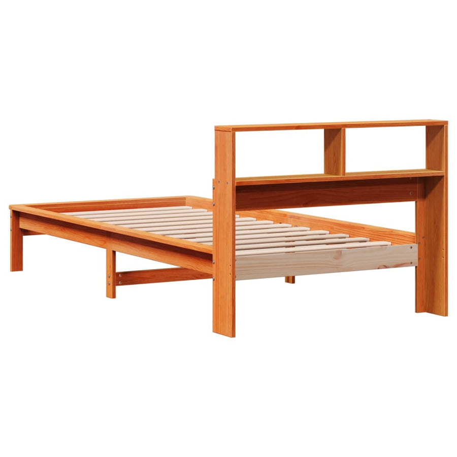 Bed met boekenkast zonder matras grenenhout wasbruin 75x190 cm