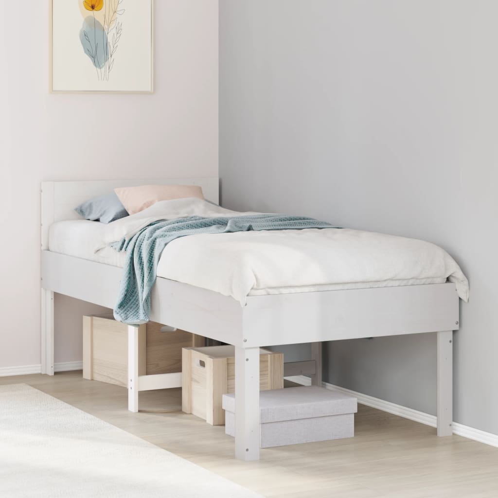 Bedframe zonder matras massief grenenhout wit 90x200 cm