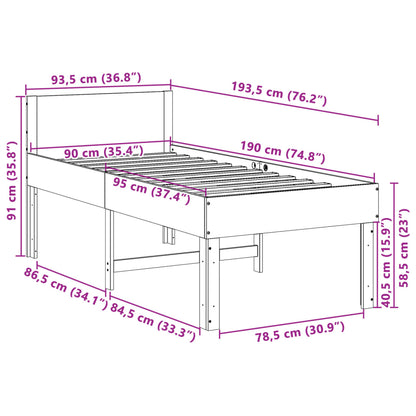 Bedframe zonder matras massief grenenhout wit 90x190 cm