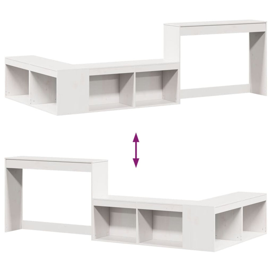 Nachtkastje met bureau 232x122x75 cm massief grenenhout wit