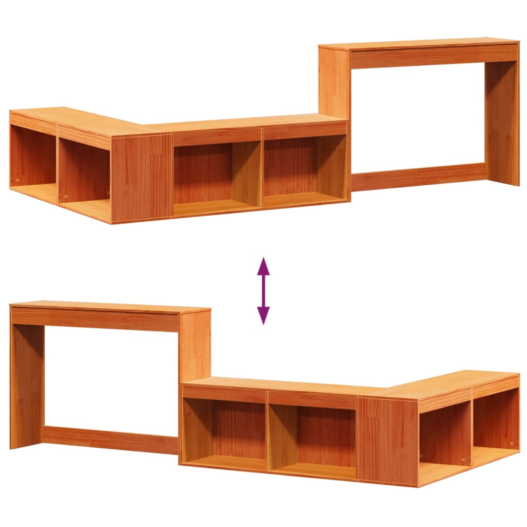 Nachtkastje met bureau 222x122x75 cm grenenhout wasbruin